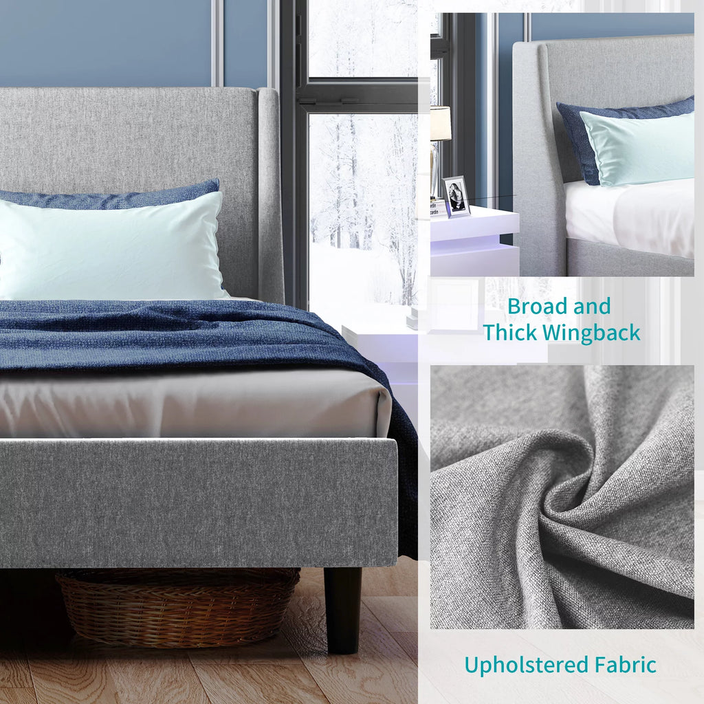 Light Grey Queen Size Upholstered Platform Bed Frame with Headboard Z8454