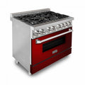 36 in. Stainless Steel Gas Burner Electric Oven Range with Red Gloss Door F287803