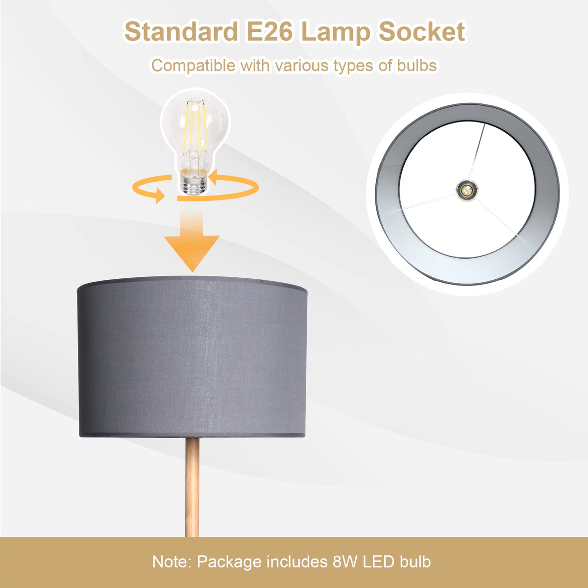 Modern Floor Lamp with 8W LED Bulb, Foot Switch & Fabric Lamp Shade K796