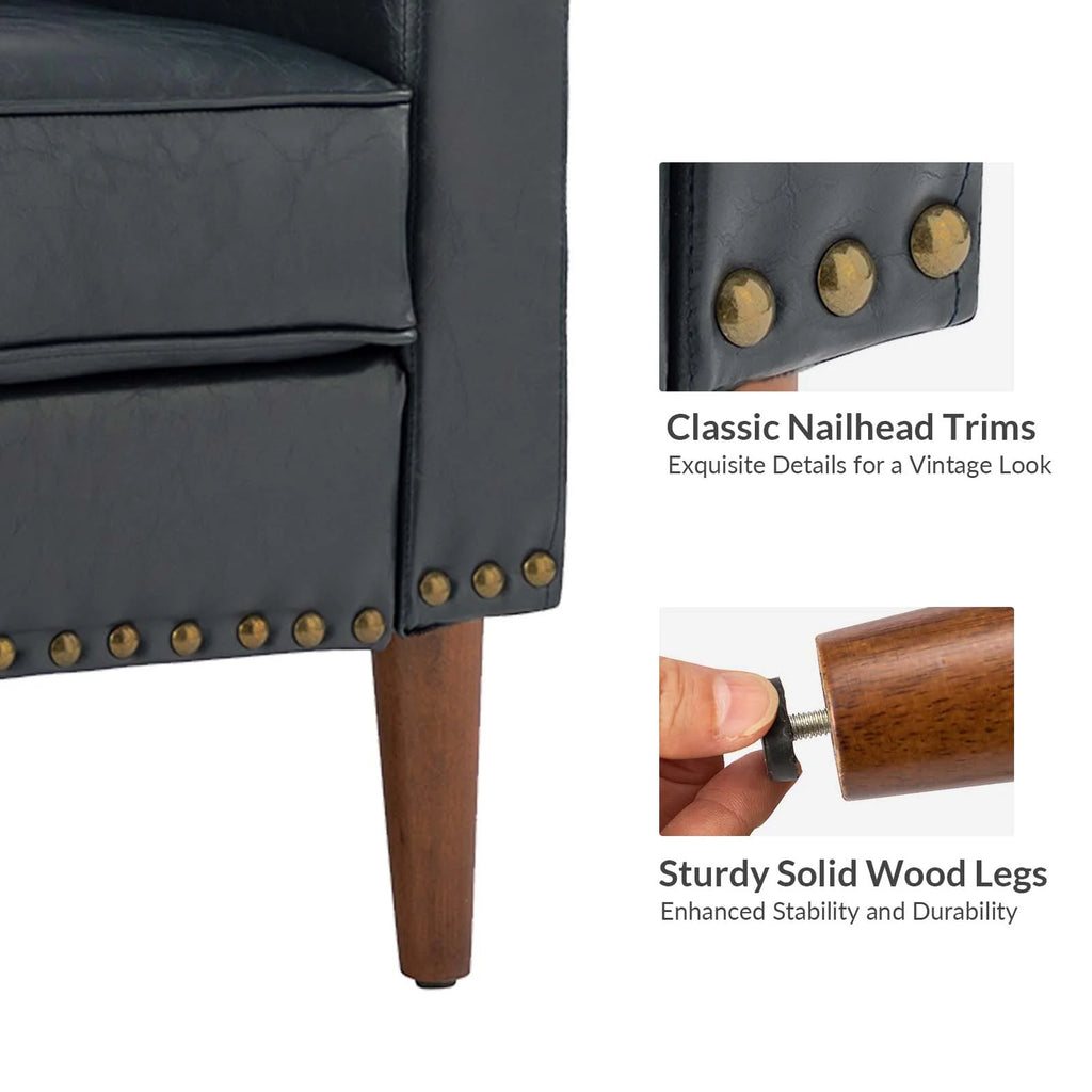 Navy Faux Leather Upholstered Accent Chair Set of 2 G775607