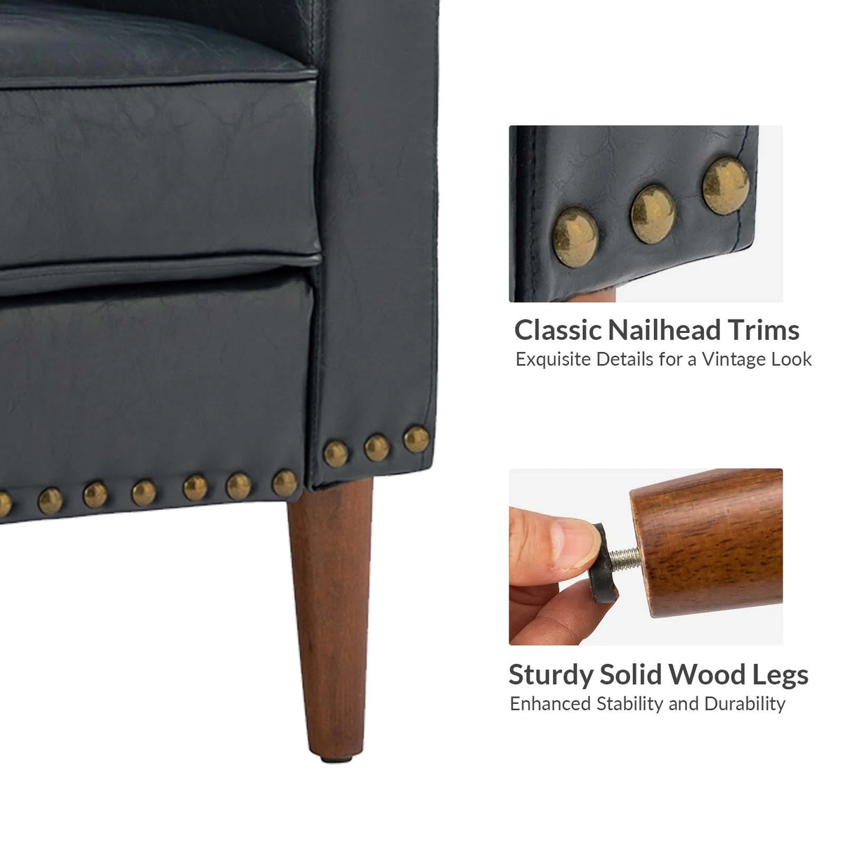Navy Faux Leather Upholstered Accent Chair Set of 2 G775607
