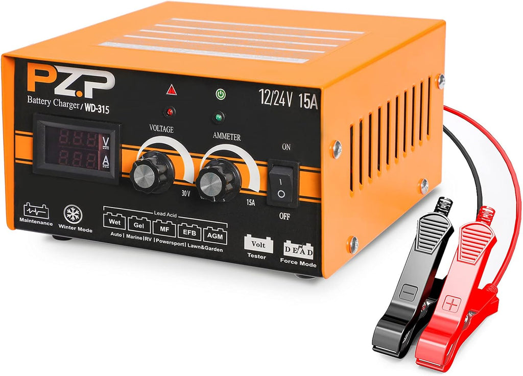 24v Manual 15-Amp Automotive Battery Charger and Maintainer D764