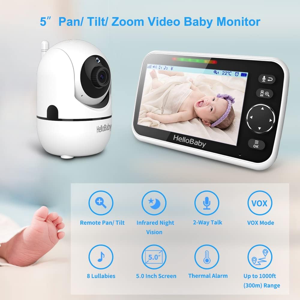 Baby Monitor with Camera and Audio, 5 Inch Video Baby Monitor I469