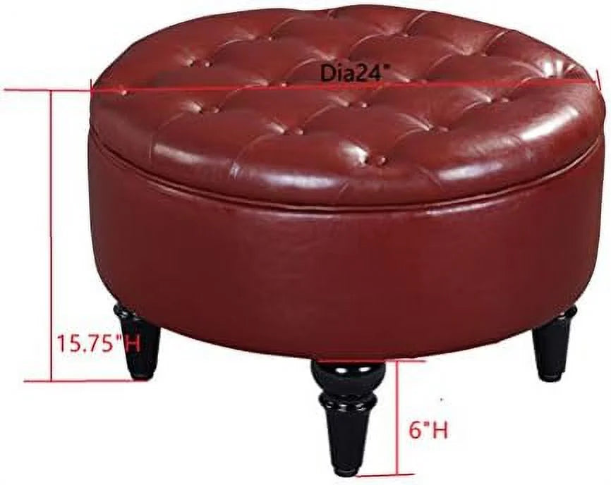 Faux Leather Round Ottoman with Tray Top X2829