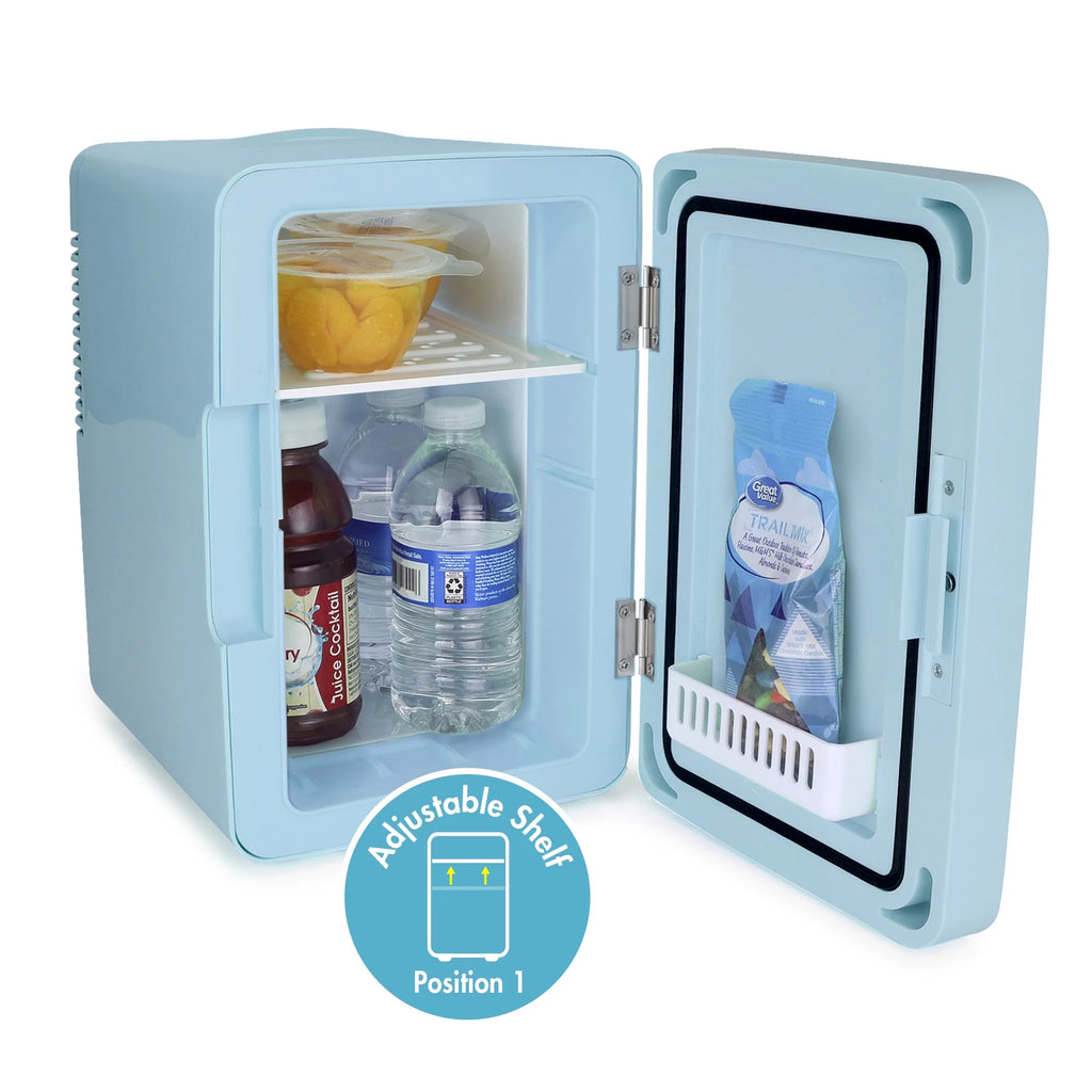 6 Can LED Lighted Mini Fridge with Mirror Door E1158