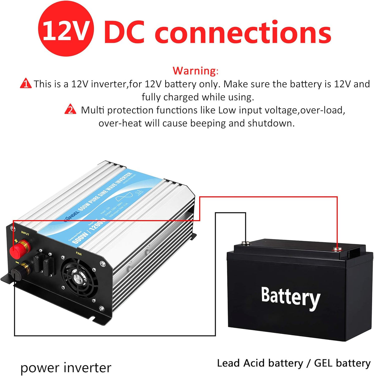 Pure Sine Wave 600Watt Power Inverter with Remote Control Dual AC Outlets and USB Port X963419