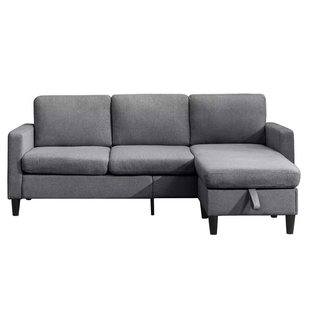 Modern Dark Grey Sectional Sofa with Storage Ottoman L8755