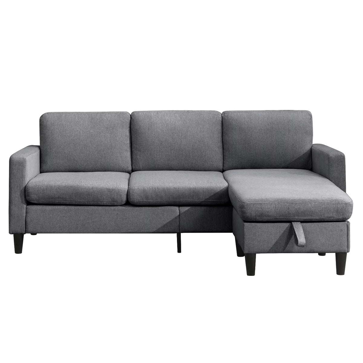 Modern Dark Grey Sectional Sofa with Storage Ottoman L8755