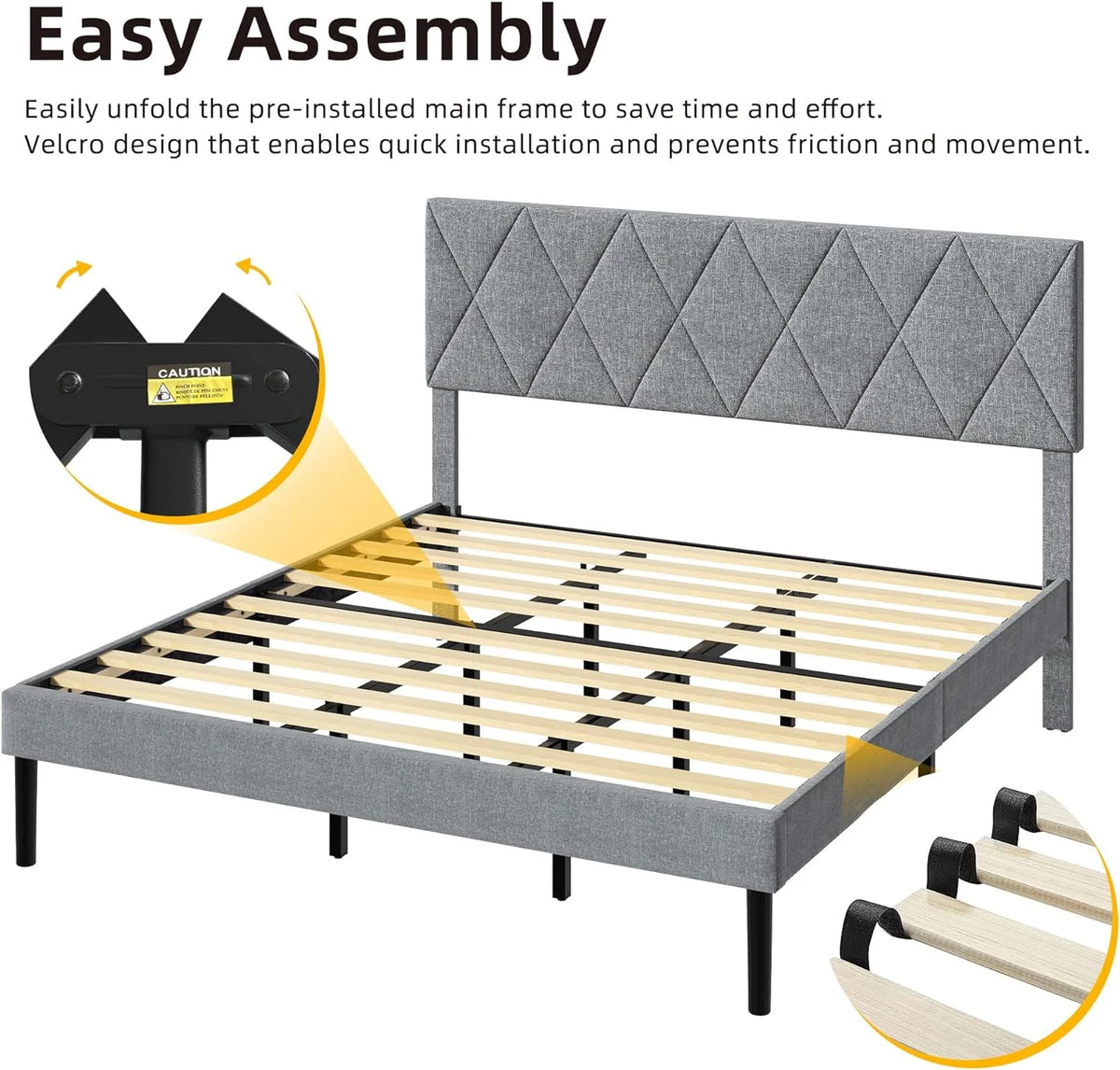 King Size Upholstered Platform Bed with Adjustable Headboard and Under-Bed Storage, Grey C23861
