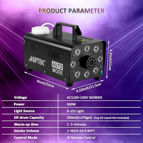 500W Portable LED Fog Machine with Lights & Wireless Remote Control P919