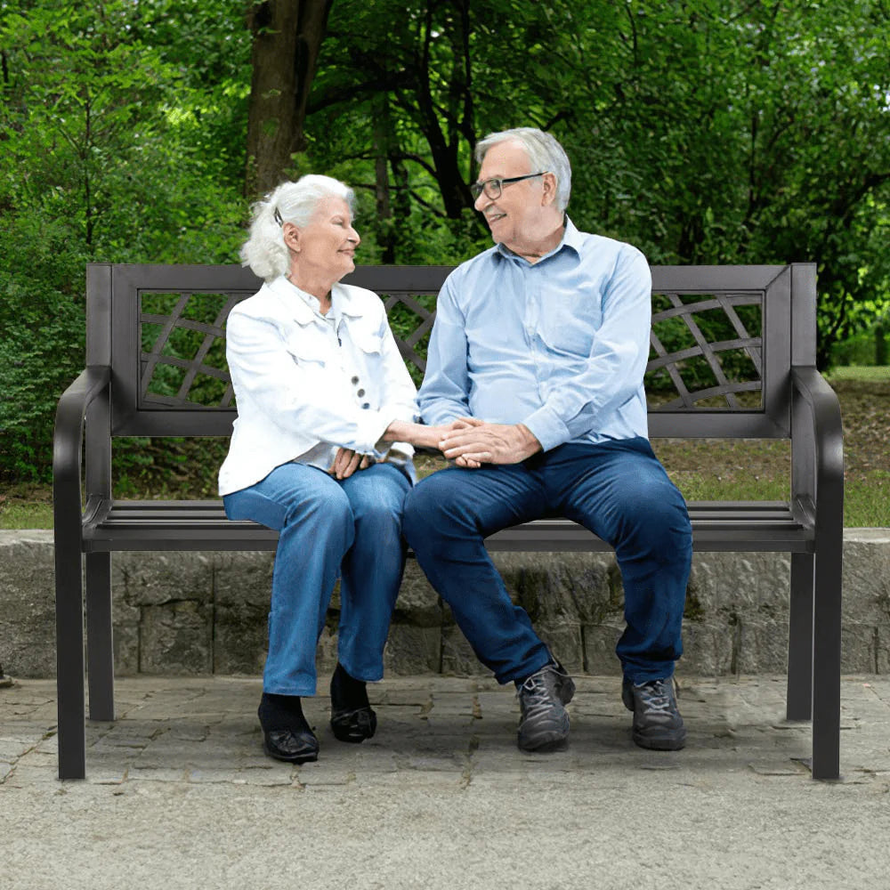 Black Outdoor Garden Bench with Armrests B4628