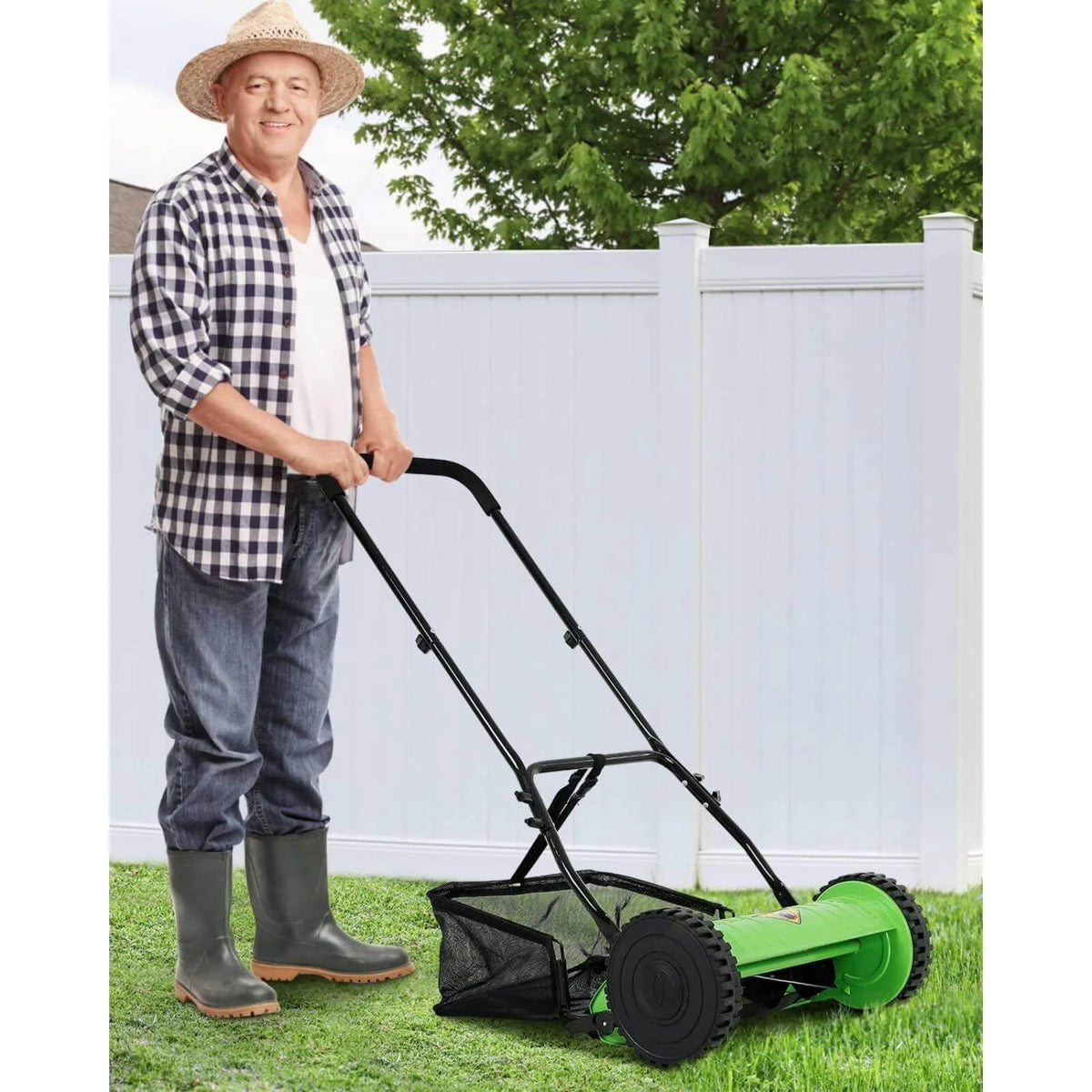 2 Wheels Push Lawn Mower 15-inch Adjustable Walk-Behind with Grass Catcher G929