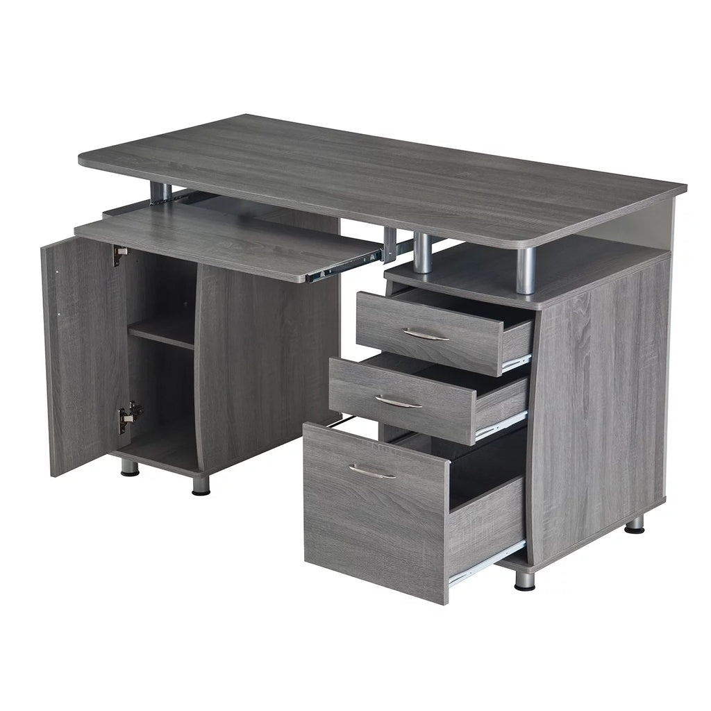 Gray Computer Workstation with Cabinet and Drawers Z47526