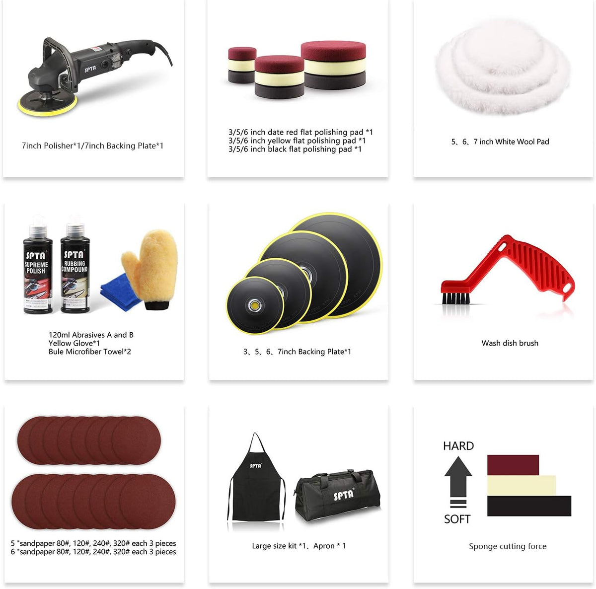 7 Inch Rotary Polisher and Polishing Pads Set R14800