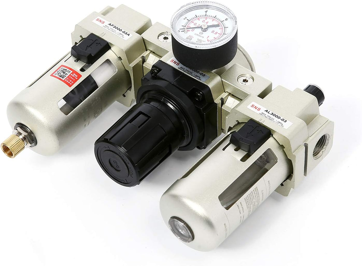 Compressed Air Filter Regulator Lubricator 1/4 NPT with Gauge and Bracket P1134