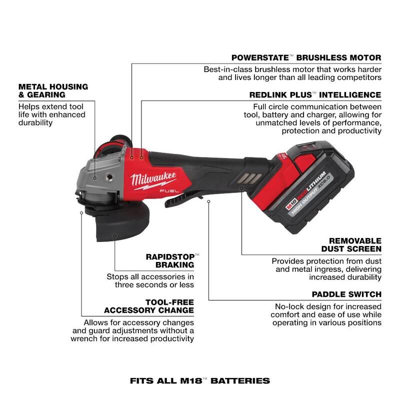 18V Lithium-Ion Brushless Cordless 4-1/2 in./5 in. Grinder and Hammer Drill L168033