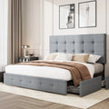 Queen Size Platform Bed Frame with Headboard and 4 Storage Drawers W861