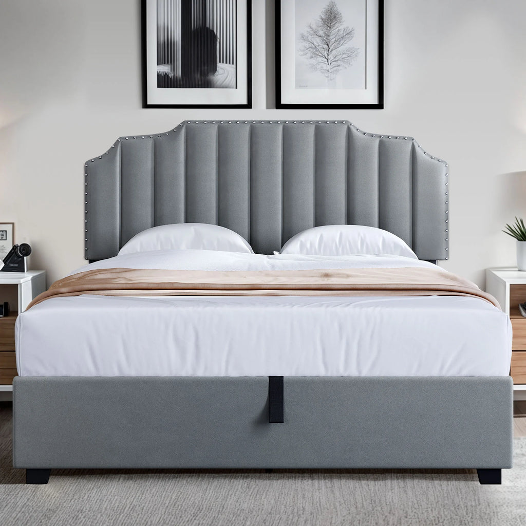 King Lift Up Storage Velvet Upholstered Platform Bed Frame E59453