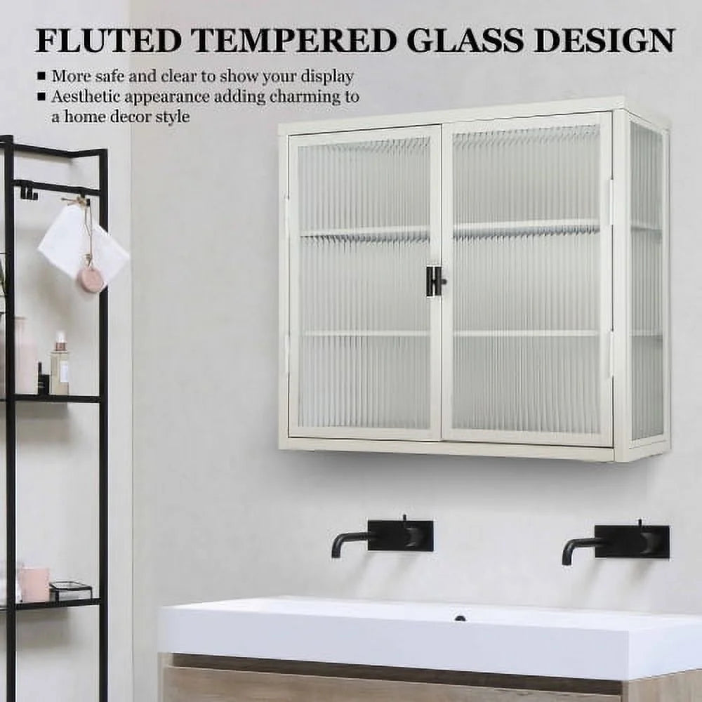Haze Double Glass Door Wall Cabinet with Detachable Shelves E589