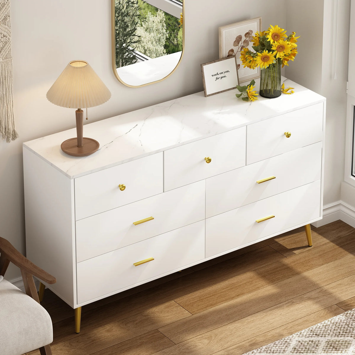 White 7 Drawer Wood Dresser E822