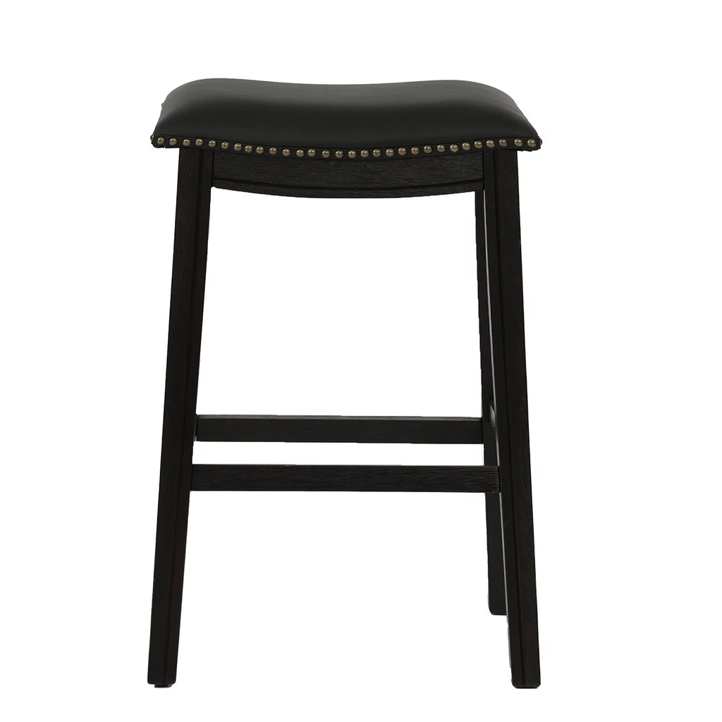 29" Black Faux Leather Saddle Bar Stool Set of 2 X8948