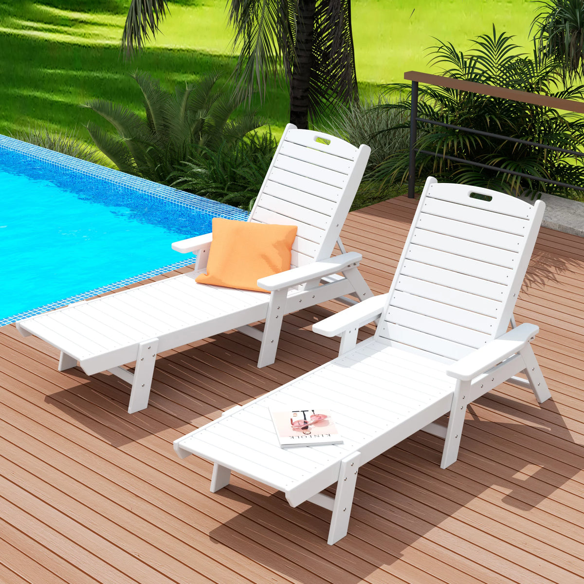 White Outdoor Lounge Chairs Set of 2 T5878