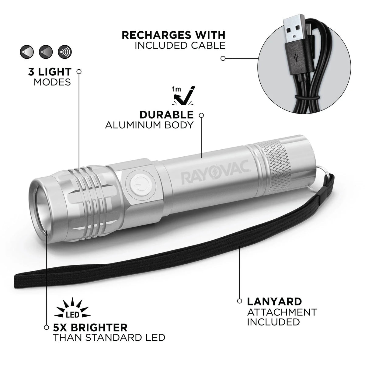 Metal Rechargeable LED Flashlight 300 Lumens K2984
