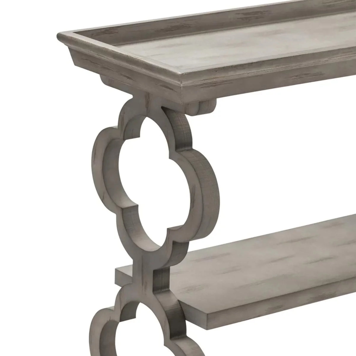 Grey Quatrefoil Console Table Q158