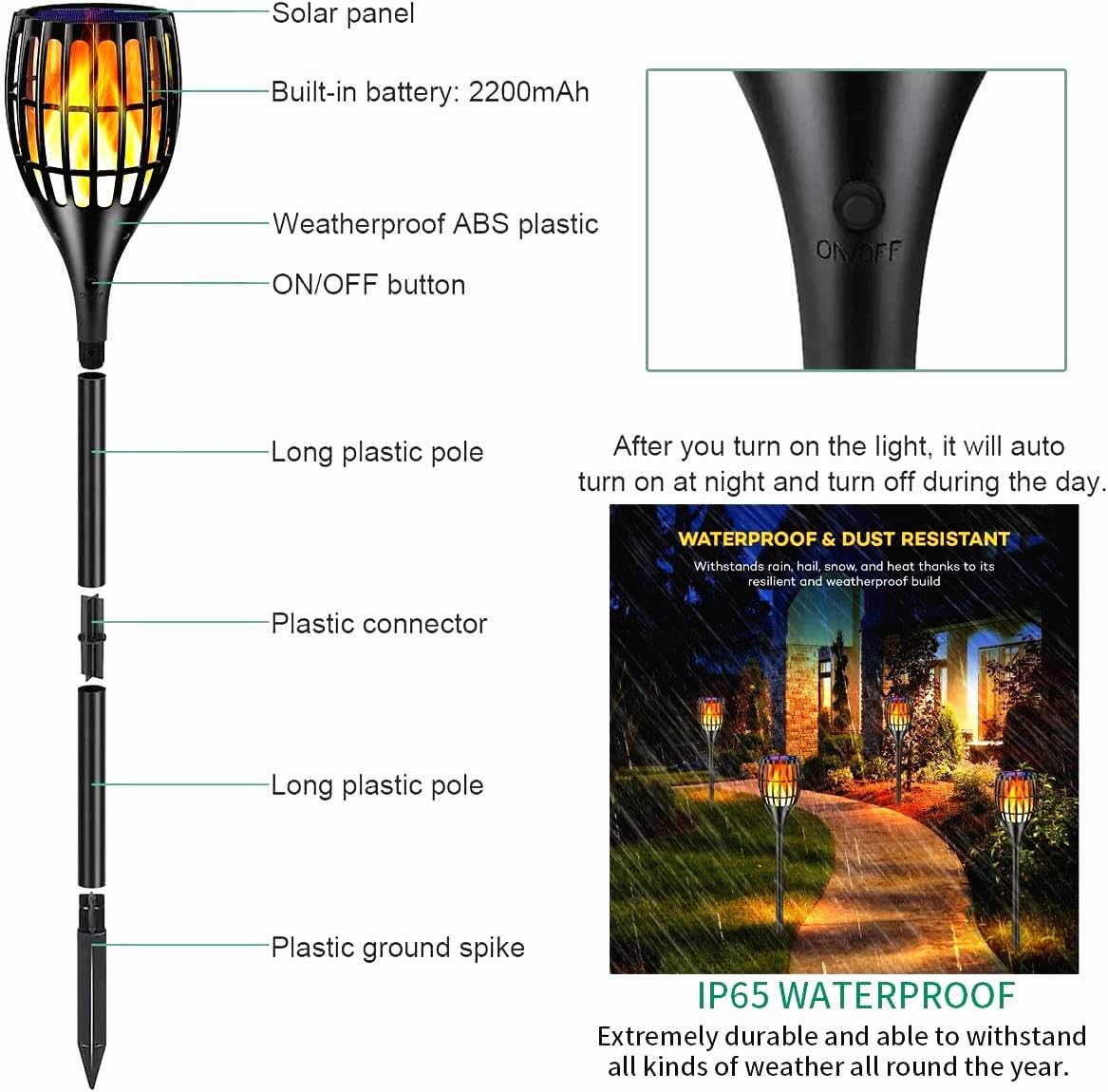 Waterproof Solar Torch Lights 4 Pack L1753