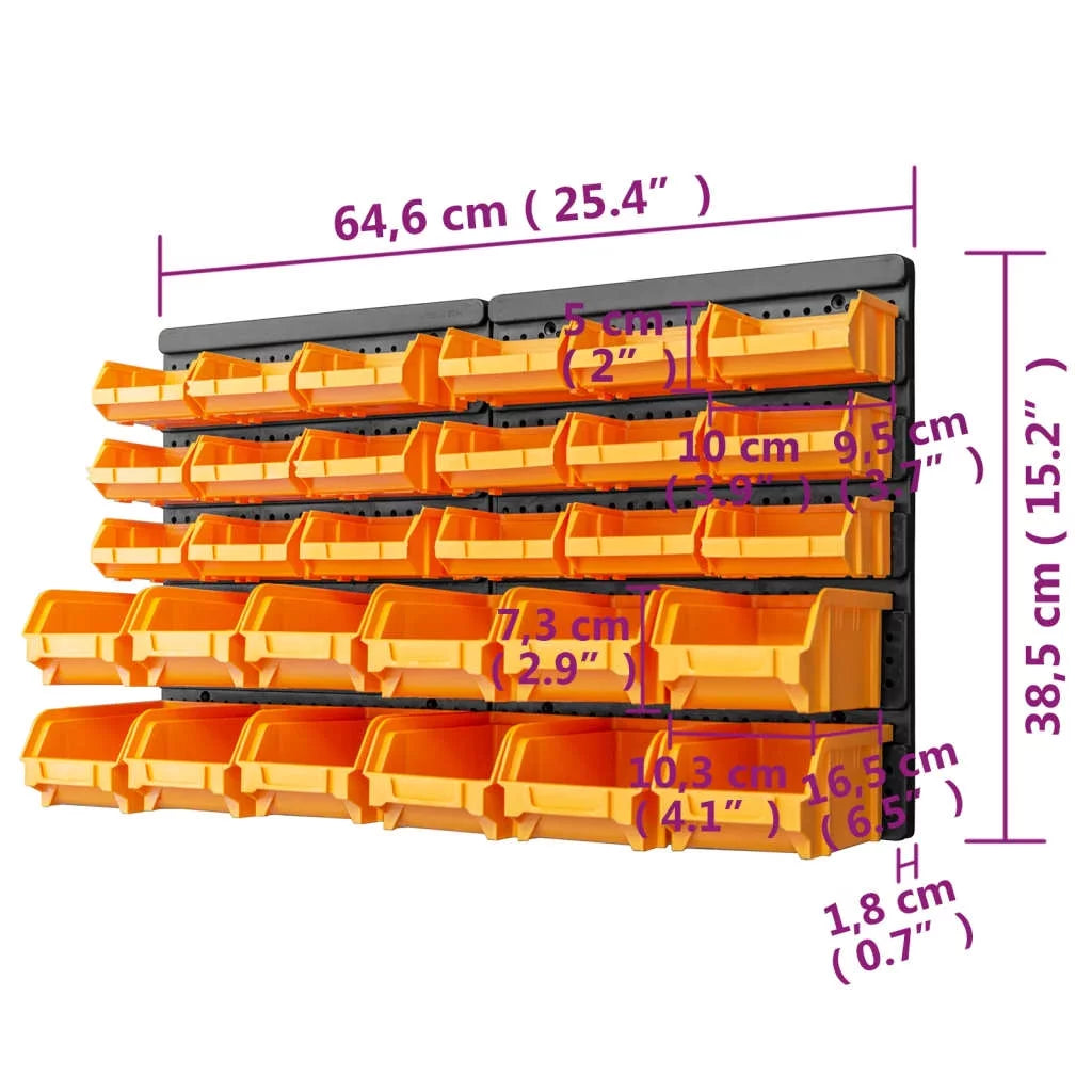 32 Piece Storage Bin Kit with Wall Panels Yellow and Black F75522