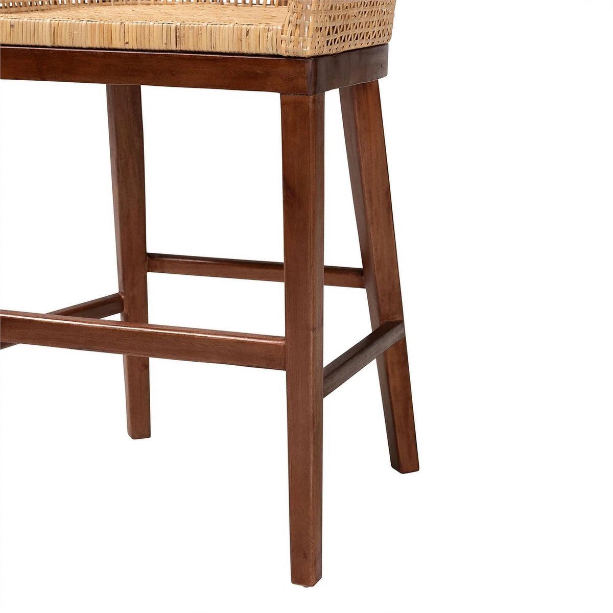 Natural Rattan and Walnut Brown Acacia Wood Counter Stool Q800