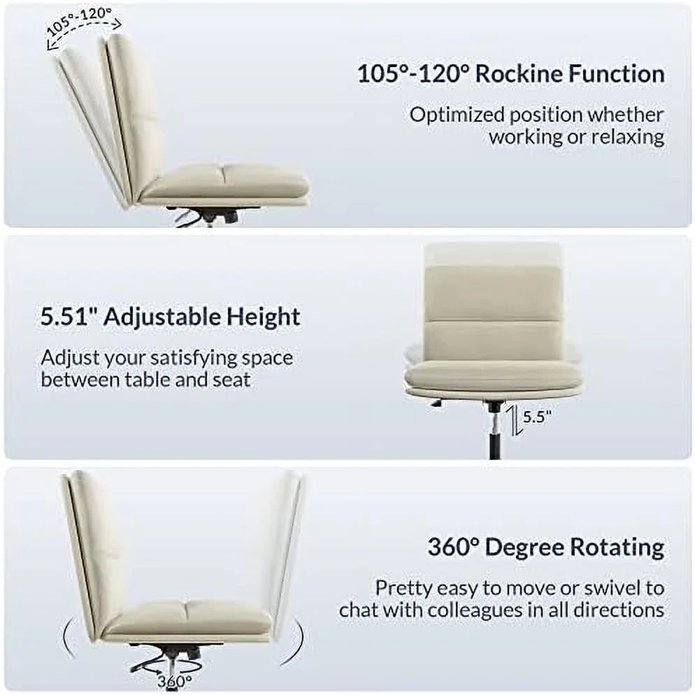 Ivory PU Leather Armless Office Chair with Height Adjustment S99235