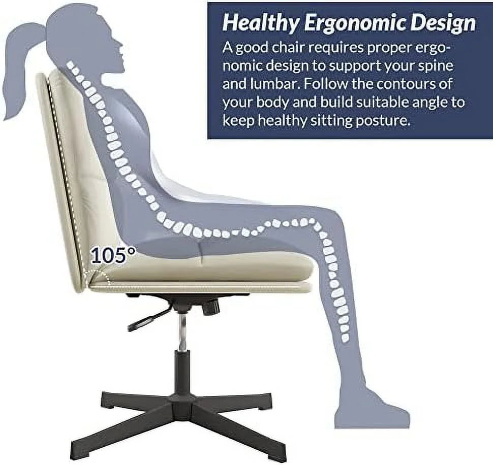 Ivory PU Leather Armless Office Chair with Height Adjustment S99235