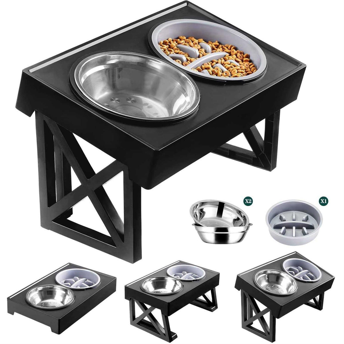 Adjustable Elevated Dog Bowl Stand with Slow Feeder Bowl Z571