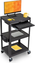 Height Adjustable AV Cart on Wheels with Keyboard Tray and Power Cord S9017
