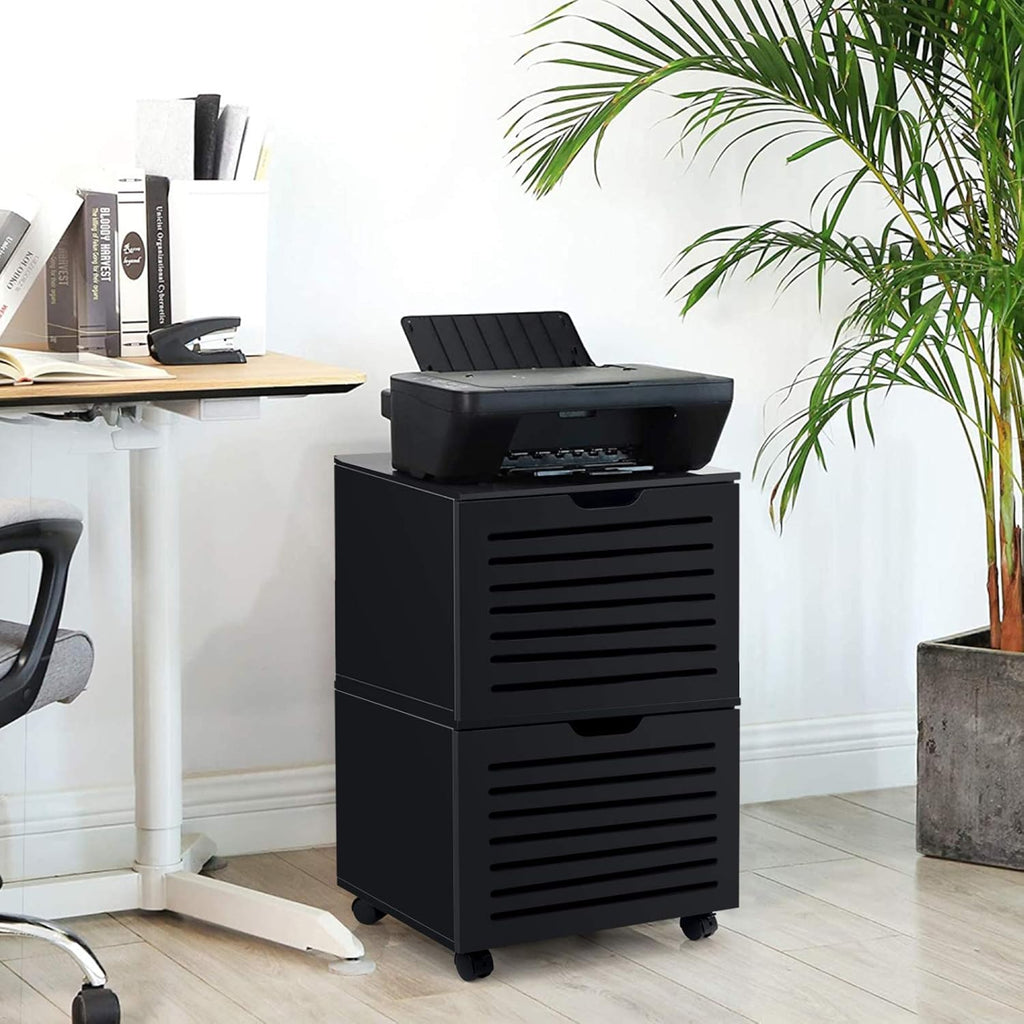 Black Rolling File Cabinet with Drawer Z33457