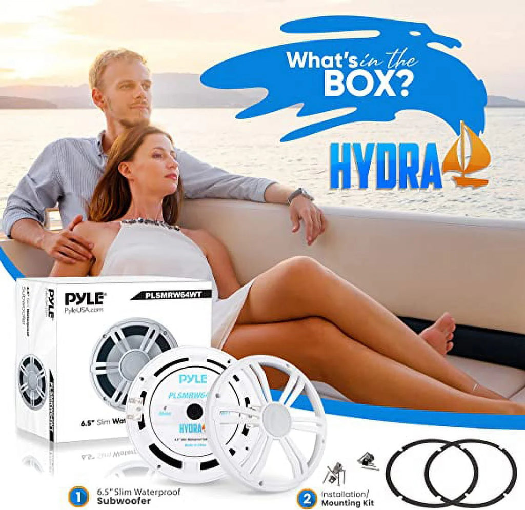 6.5” Slim Marine Subwoofer - 150W 4 Ohm Waterproof Component Speaker System (White) G1729