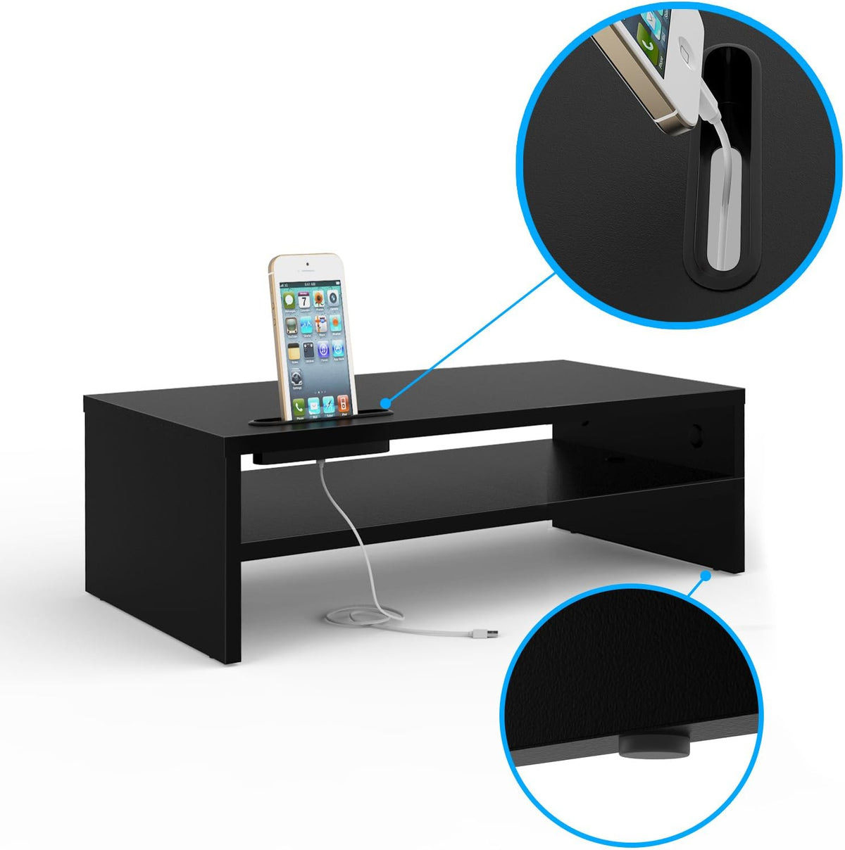 2 Tiers Wood Monitor Stand Riser with Storage Organizer Q636