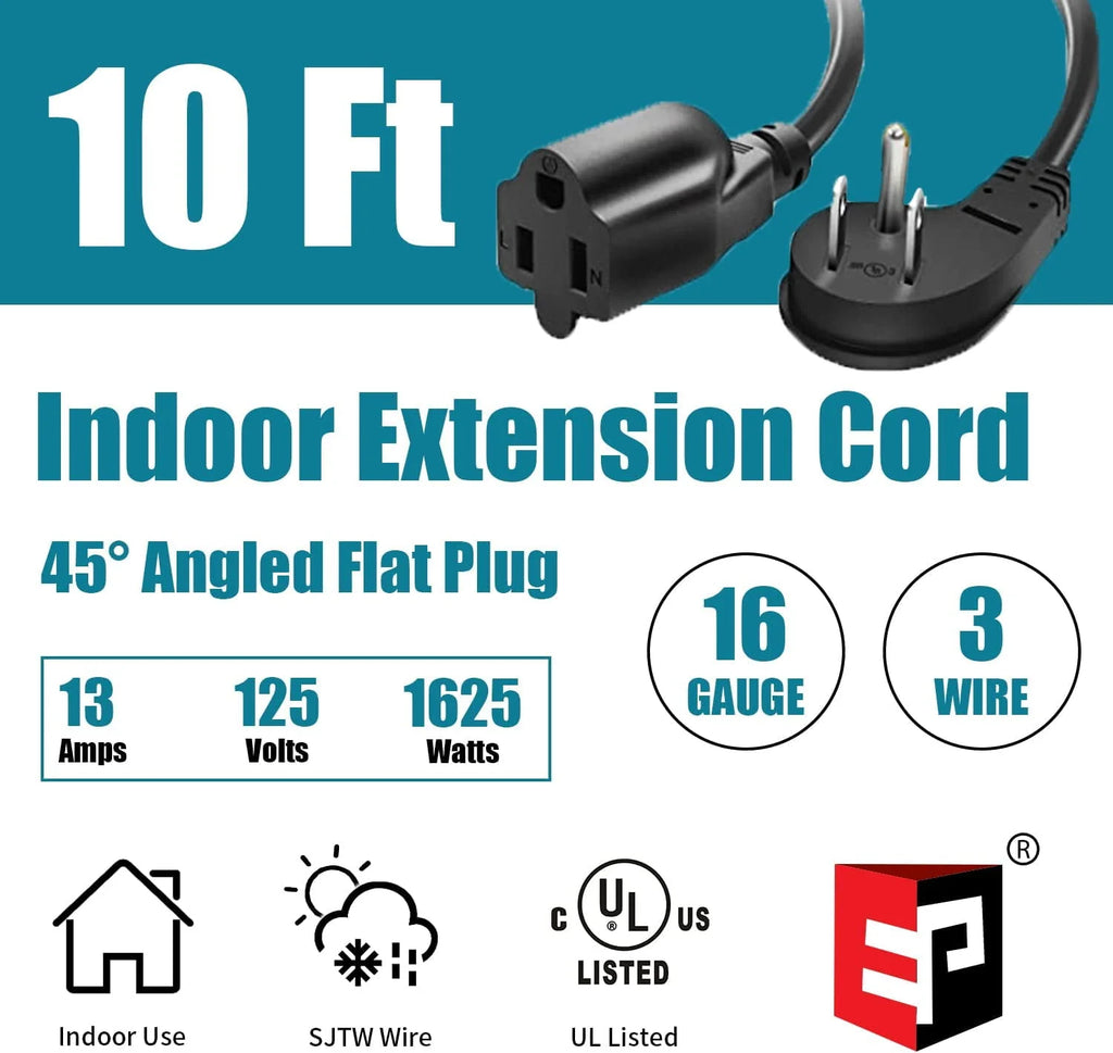 10 Ft 16/3 Flat Plug Indoor Extension Cord F4849