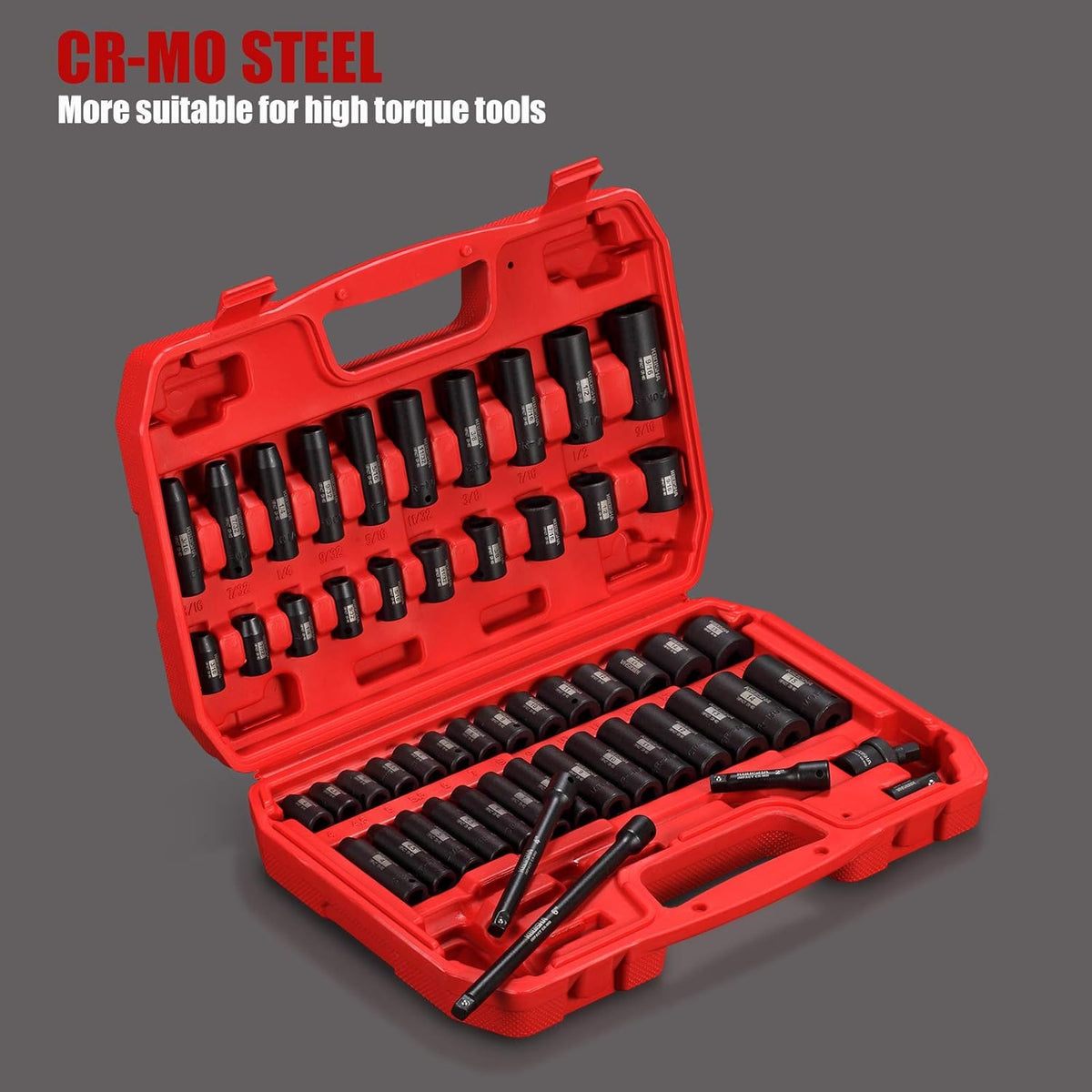 1/4 Inch Drive 53-Piece CR-MO Alloy Steel Impact Socket Set SAE and Metric L12857