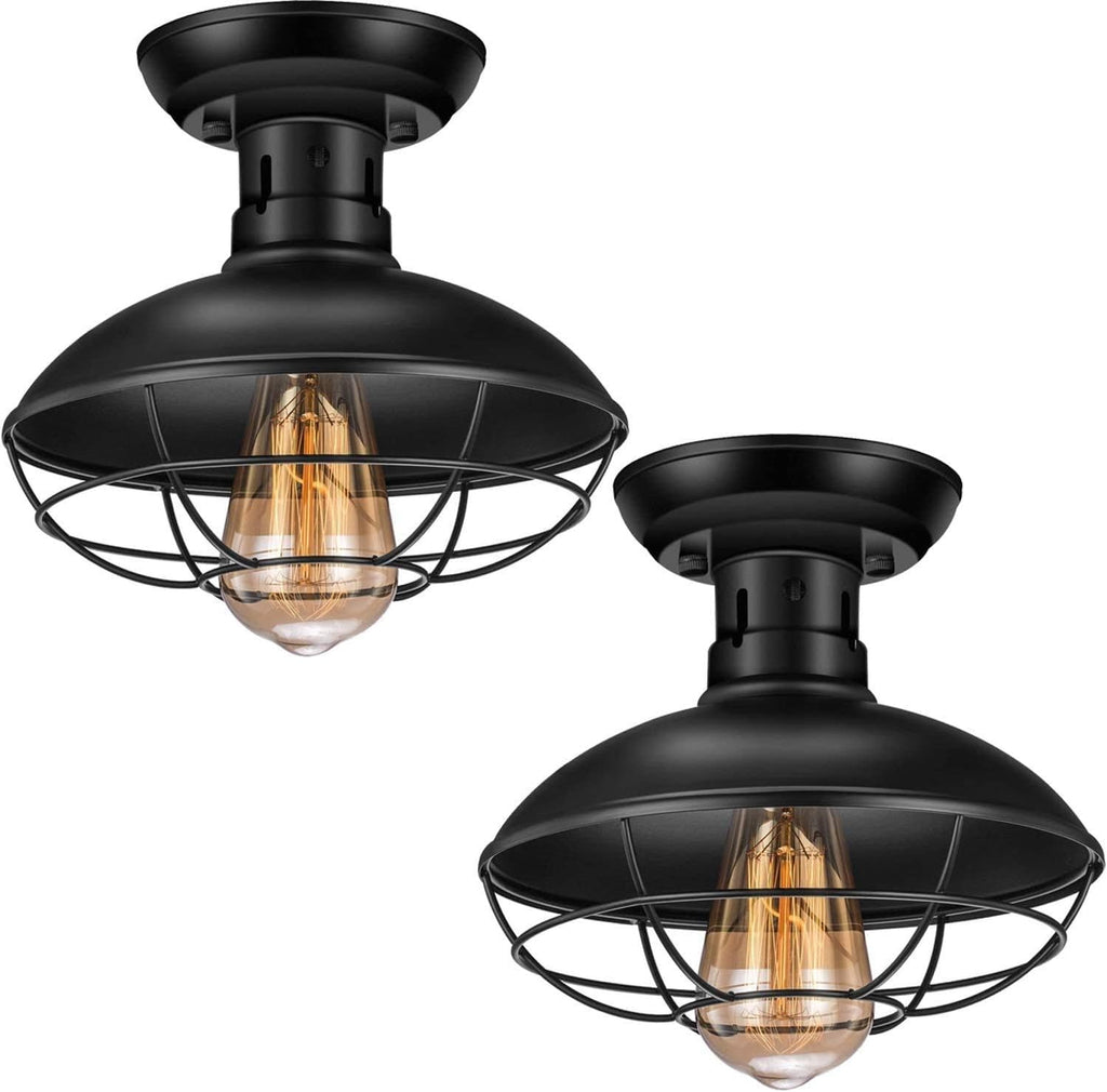 Black Metal Cage Flush Mount Ceiling Light Fixture 1 Pack O975