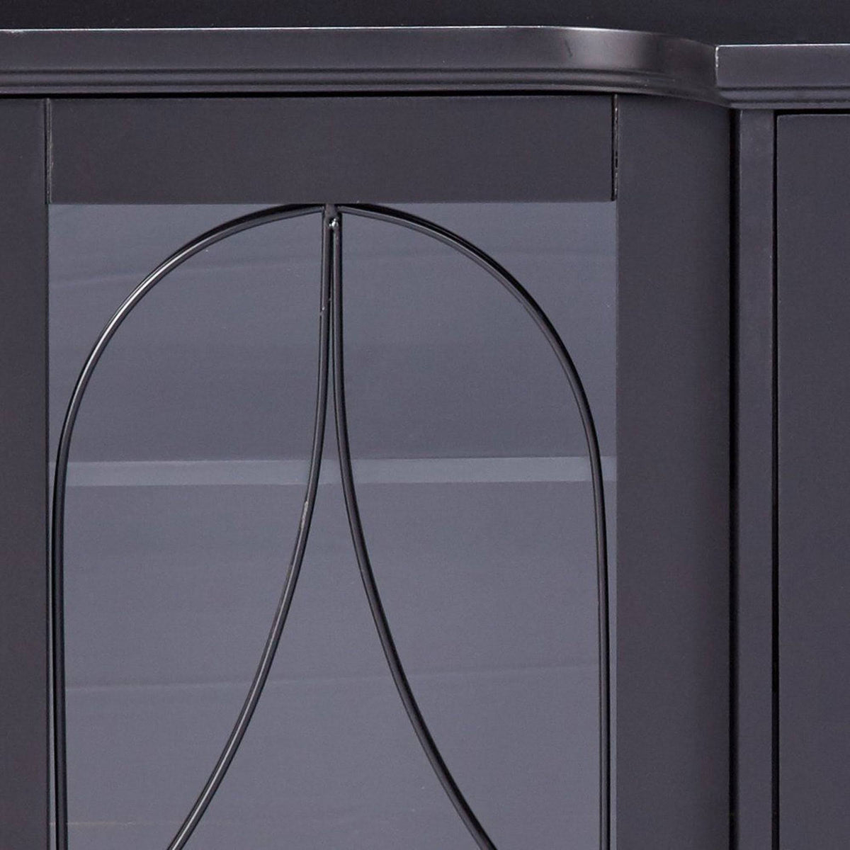 Black Wood Sideboard Buffet Console Table with Glass Doors O48152
