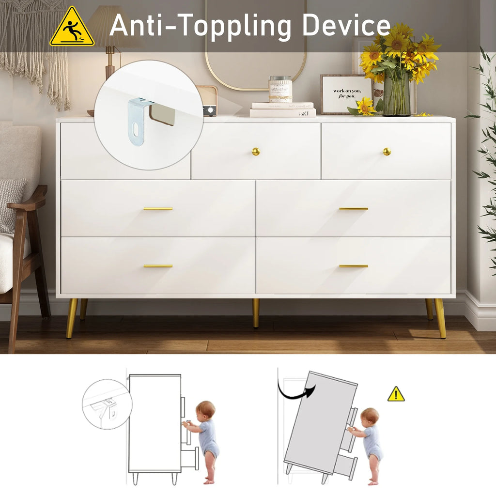 White 7 Drawer Wood Dresser E822