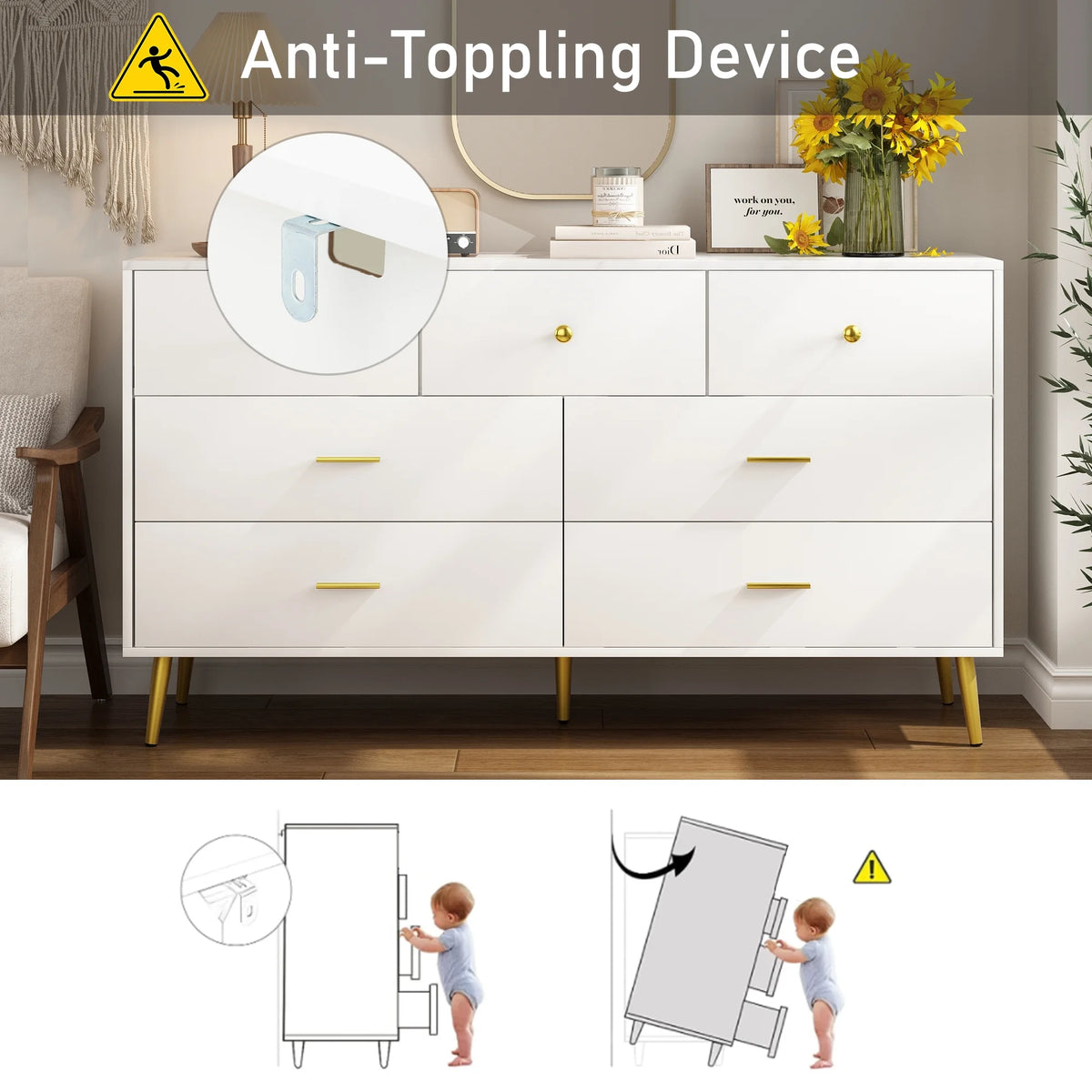 White 7 Drawer Wood Dresser E822