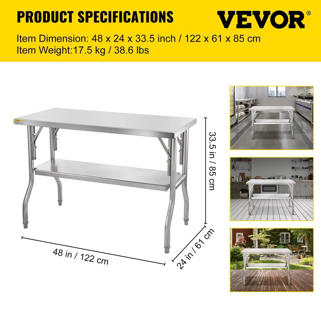 Stainless Steel Folding Prep Table 48 x 24 x 33.5 inch T127602