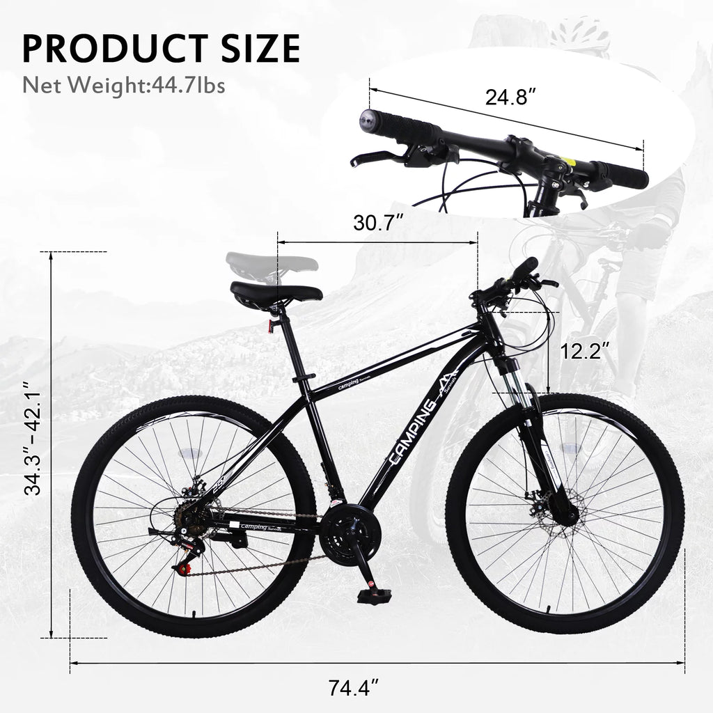 29in 21 Speed High Carbon Steel Mountain Bike Black D7301