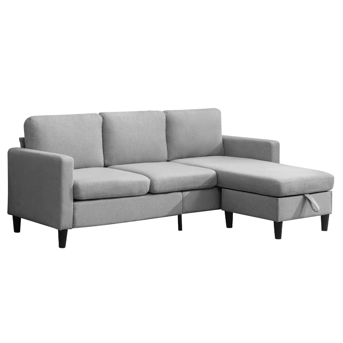 Modern Dark Grey Sectional Sofa with Storage Ottoman L8755