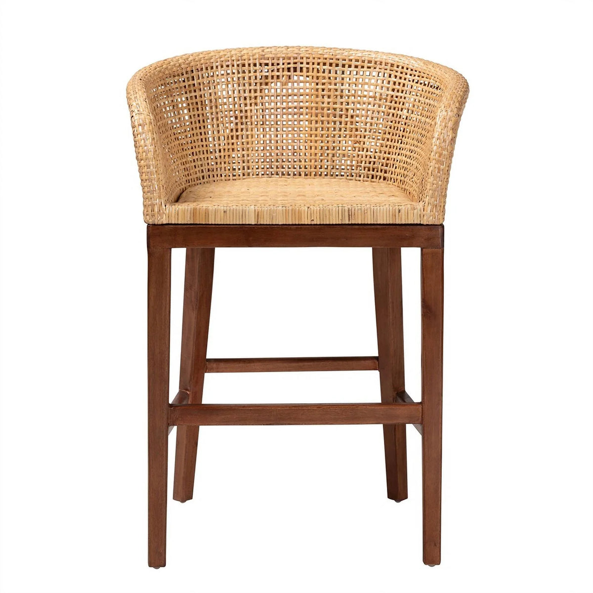 Natural Rattan and Walnut Brown Acacia Wood Counter Stool Q800