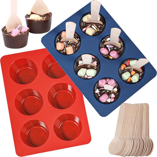 2pcs Silicone Hot Chocolate Spoon Molds with 30 Wooden Spoons A47633