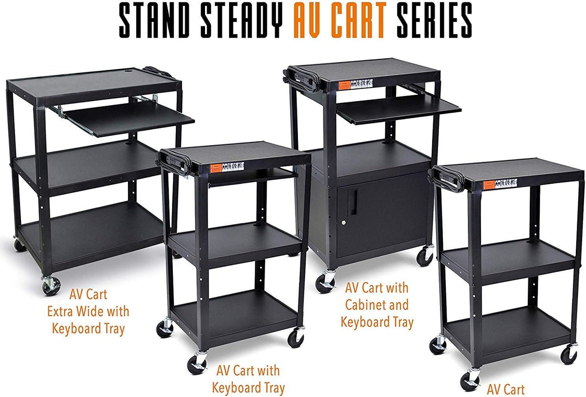 Height Adjustable AV Cart on Wheels with Keyboard Tray and Power Cord S9017